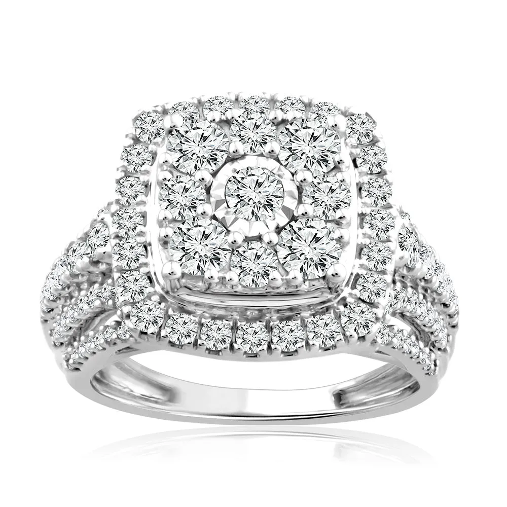 10ct White Gold 2 Carat Diamond Dress Ring