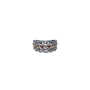 10k White and Yellow Gold Diamond and Ruby Bridge Ring