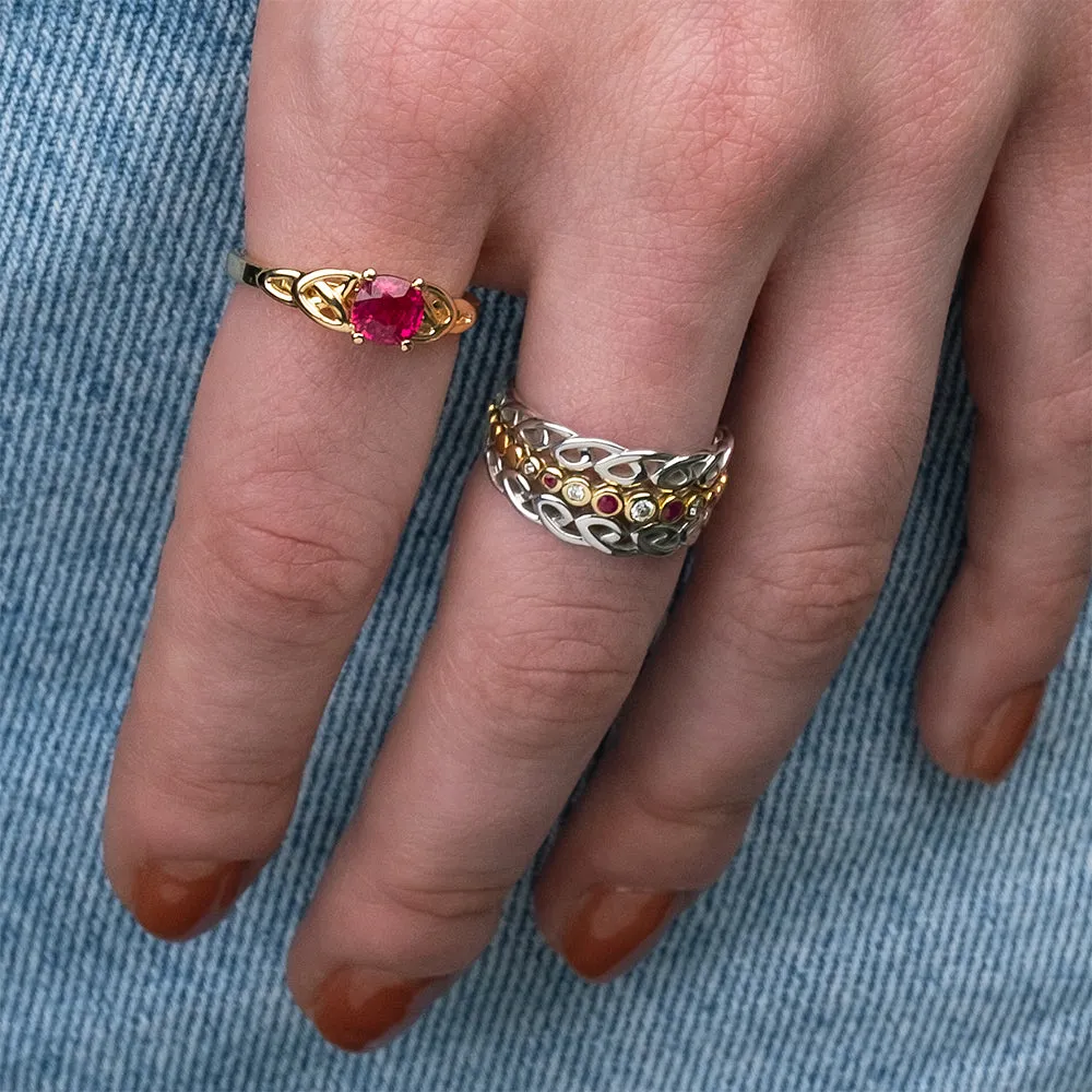 10k White and Yellow Gold Diamond and Ruby Bridge Ring