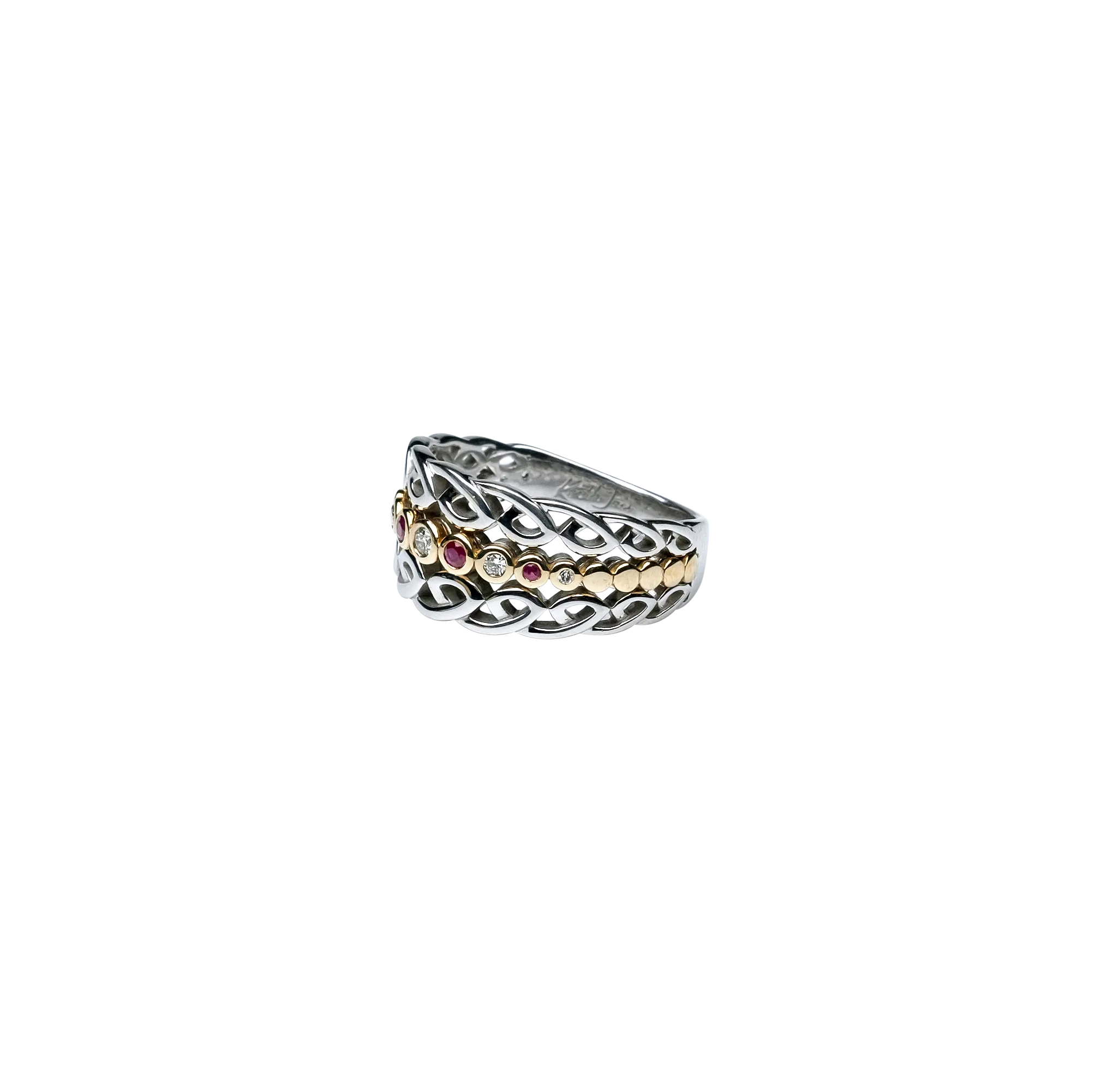 10k White and Yellow Gold Diamond and Ruby Bridge Ring