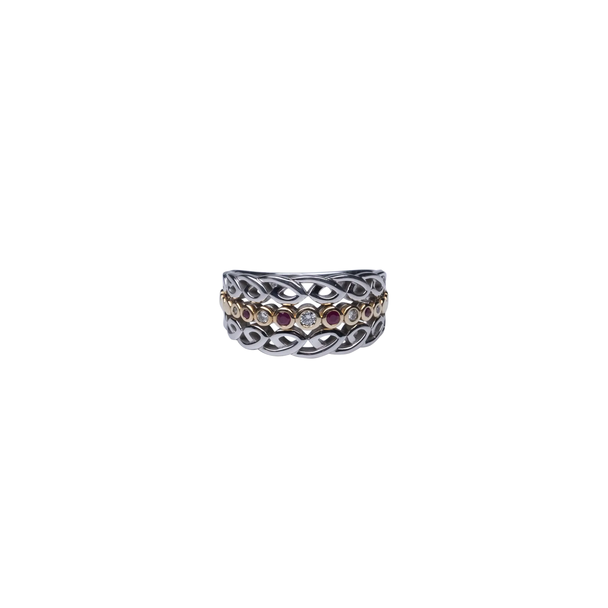 10k White and Yellow Gold Diamond and Ruby Bridge Ring