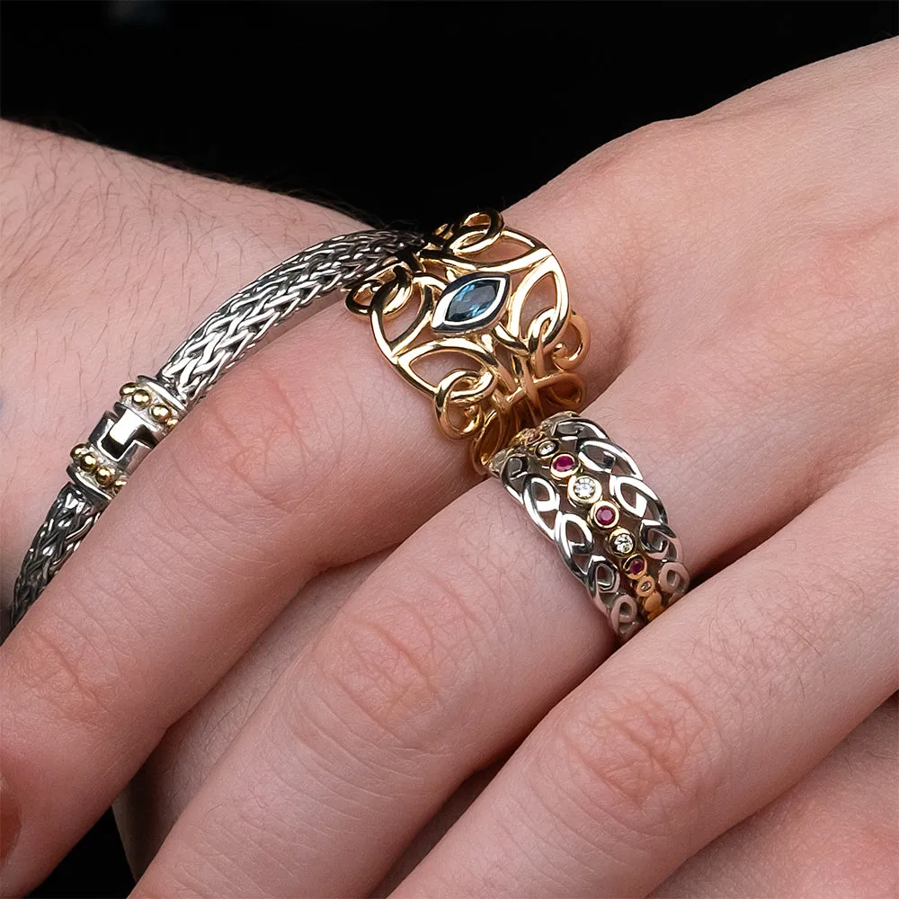 10k White and Yellow Gold Diamond and Ruby Bridge Ring