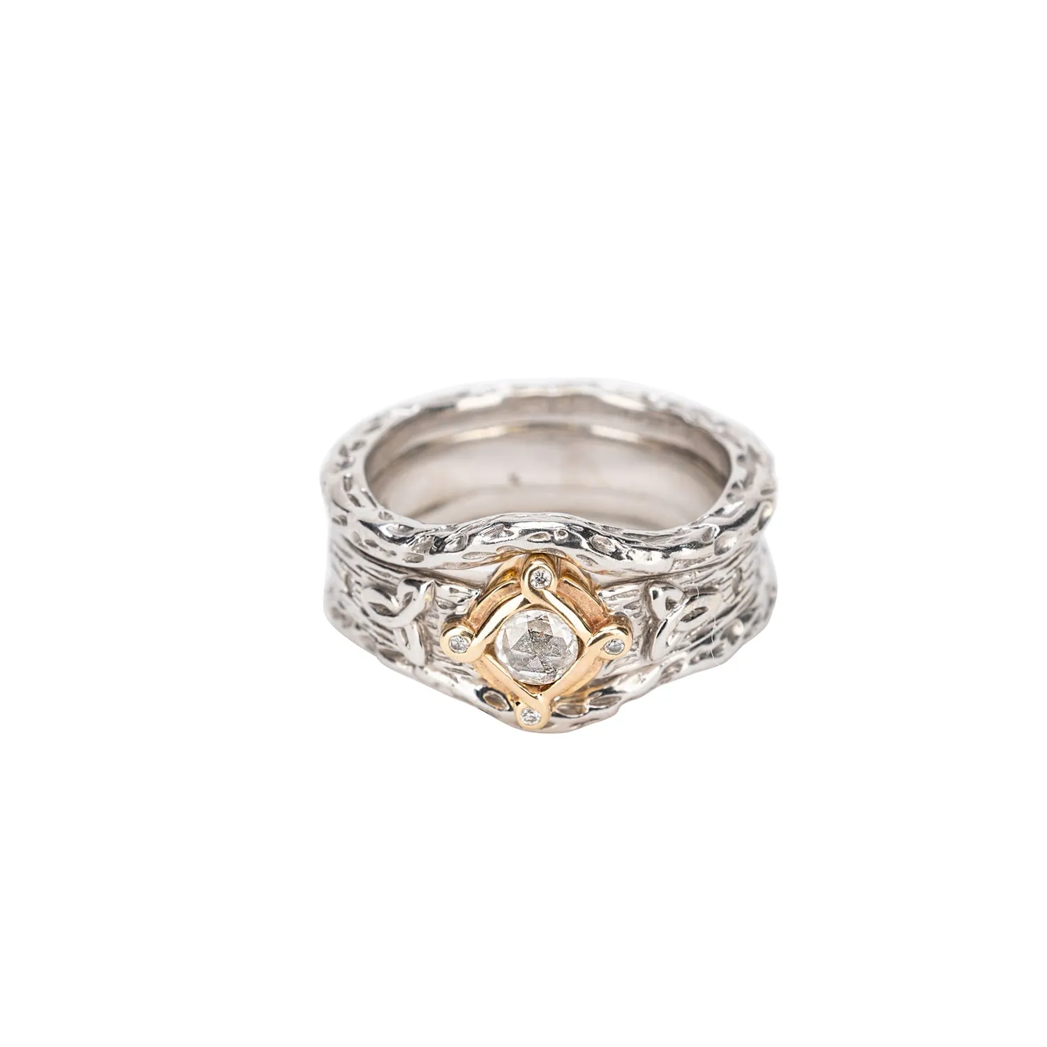 10k White and Yellow Gold Rocks 'n Rivers Diamond 3 Piece Ring