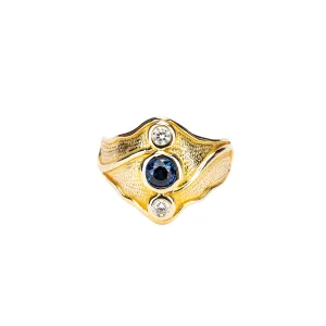 10k Yellow Gold Lab Grown Blue Sapphire  and Cubic Zirconia Rocks 'n Rivers Ring