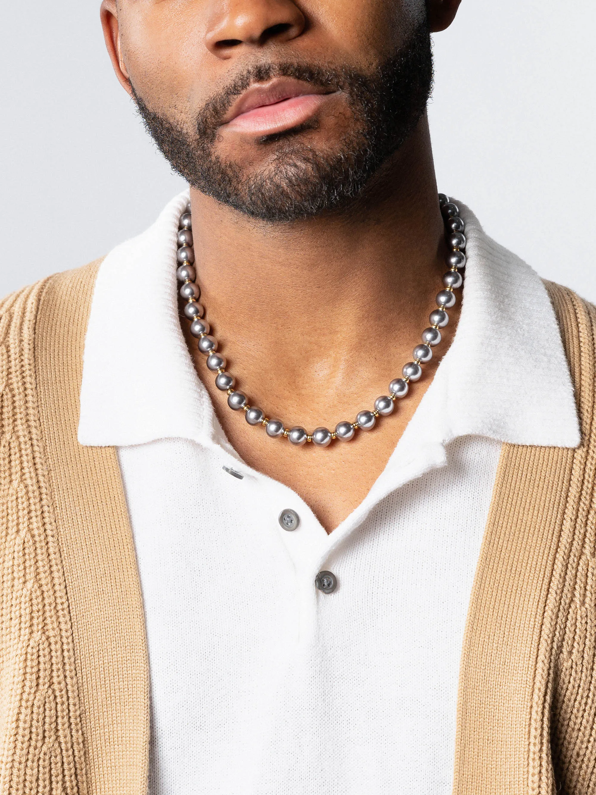 10mm Metallic Pearl Necklace with Gold