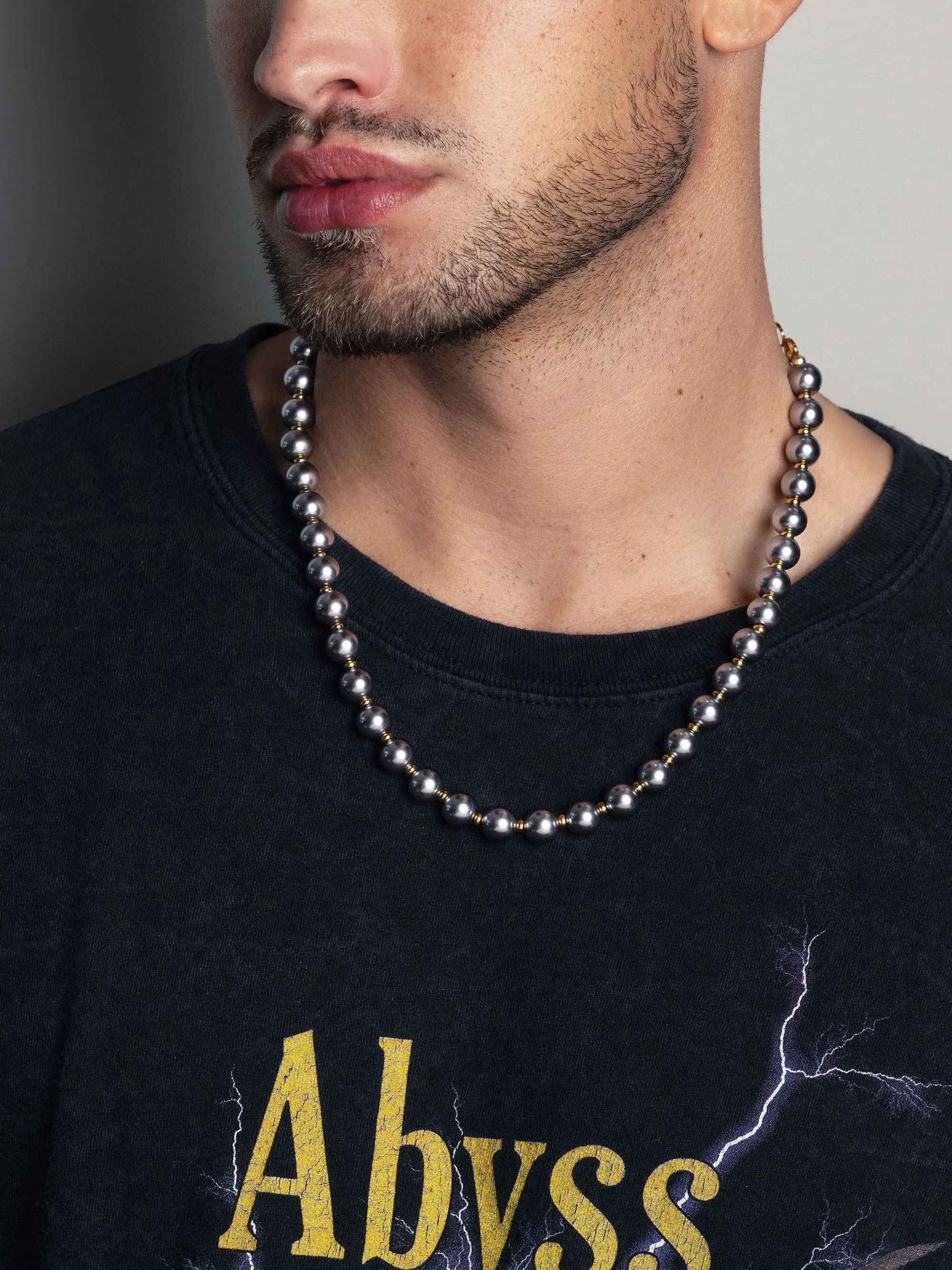 10mm Metallic Pearl Necklace with Gold