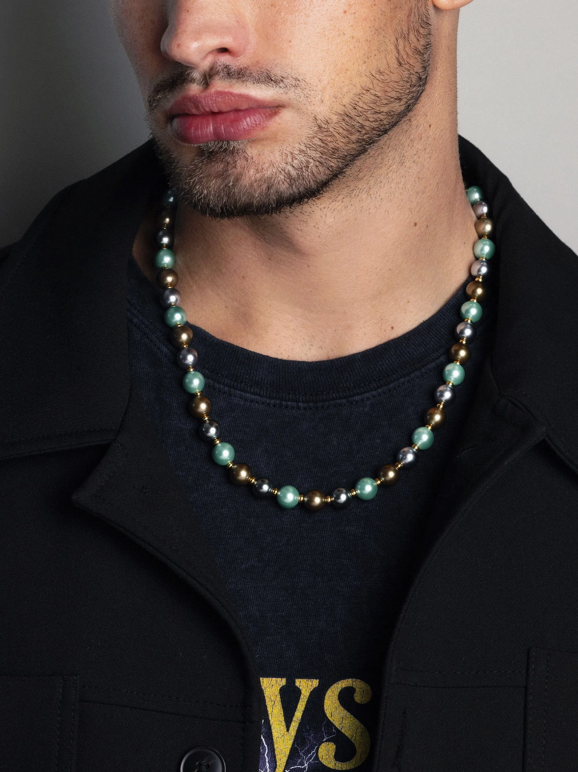 10mm Pastel Metallic Pearl Necklace with Gold