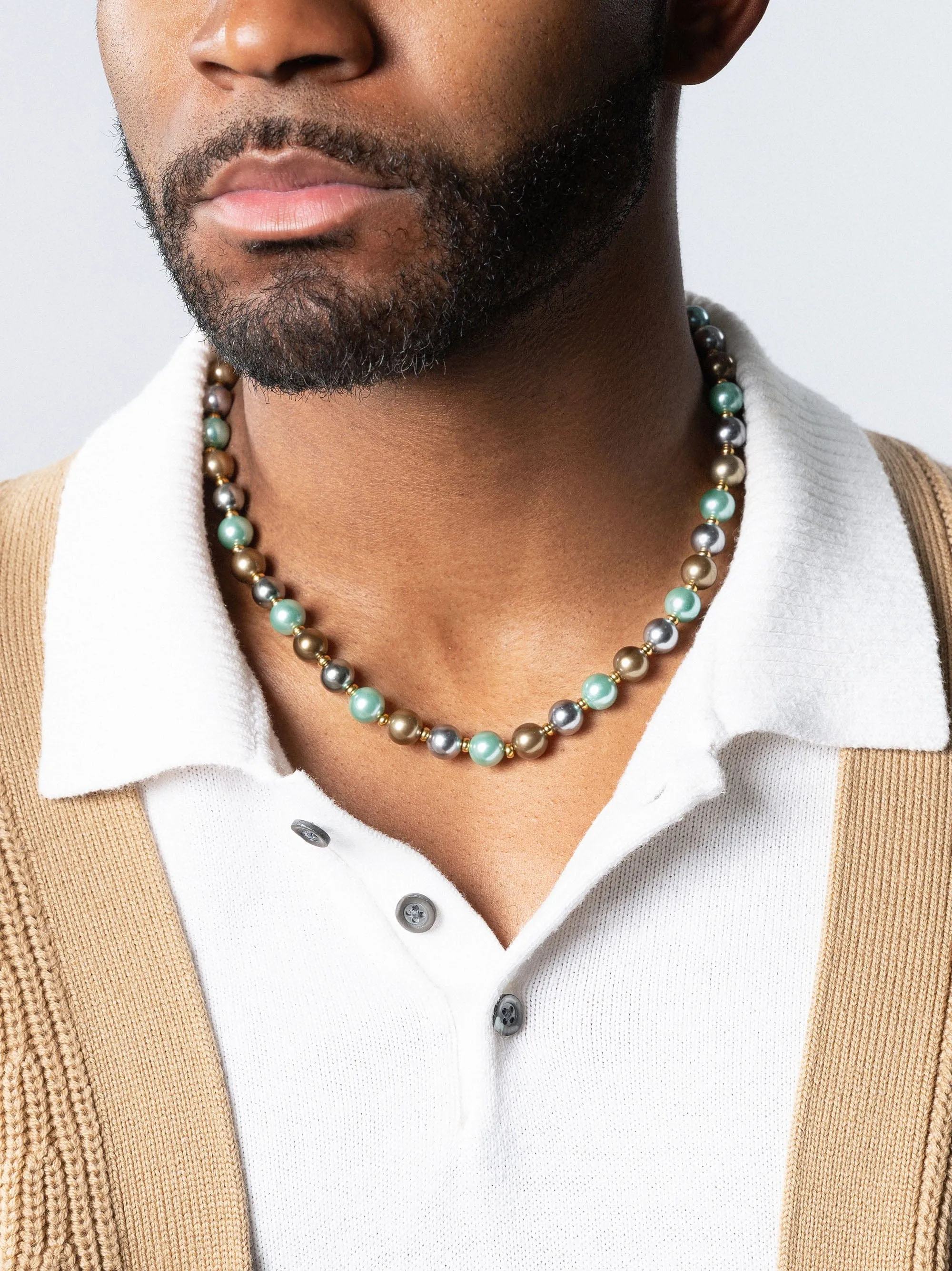 10mm Pastel Metallic Pearl Necklace with Gold