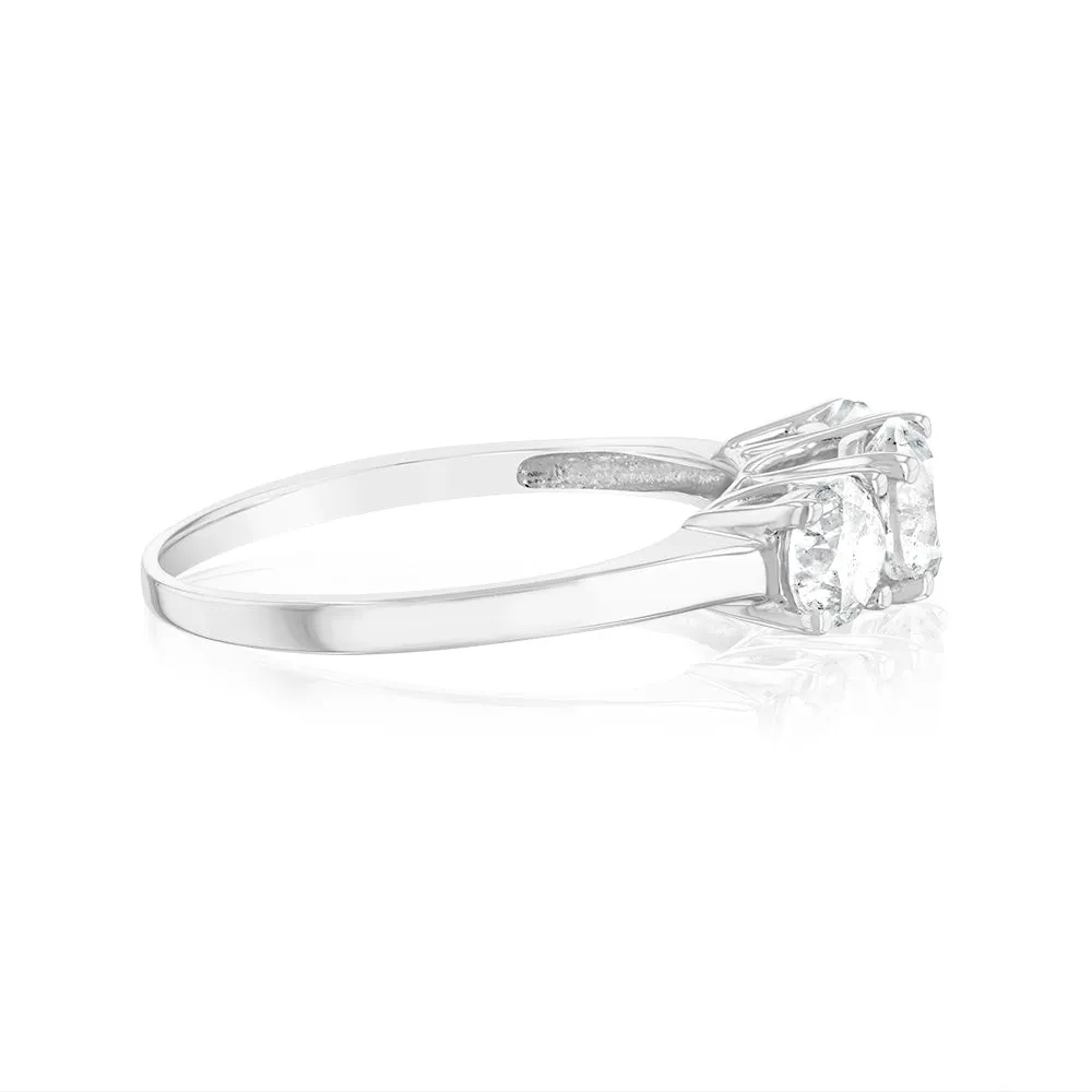 14ct White Gold 1.5 Carat Diamond Trilogy Ring with 3 Round Brilliant Cut Diamonds
