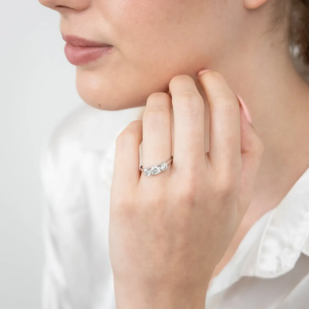 14ct White Gold 1.5 Carat Diamond Trilogy Ring with 3 Round Brilliant Cut Diamonds