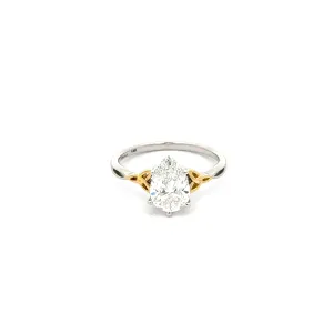 14k White and Yellow Gold with Pear Cut 1.71 ct Certified Lab Grown Diamond Trinity Ring