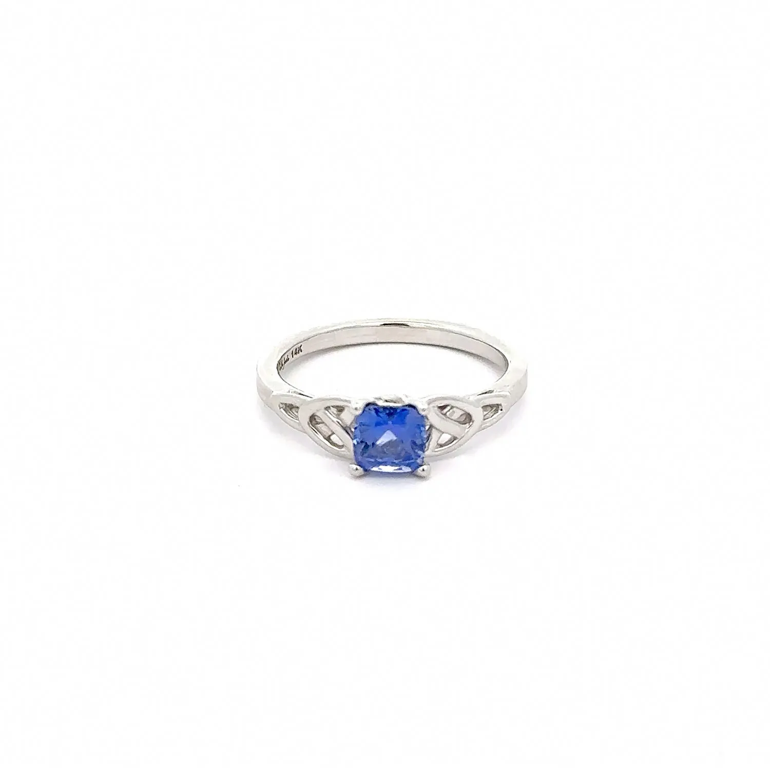 14k White Gold with 0.81 ct Ceylon Blue Sapphire Trinity Ring