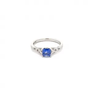 14k White Gold with 0.81 ct Ceylon Blue Sapphire Trinity Ring