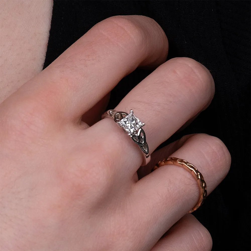 14k White Gold with 1 ct Modified Brilliant Cut Natural Diamond Trinity Ring