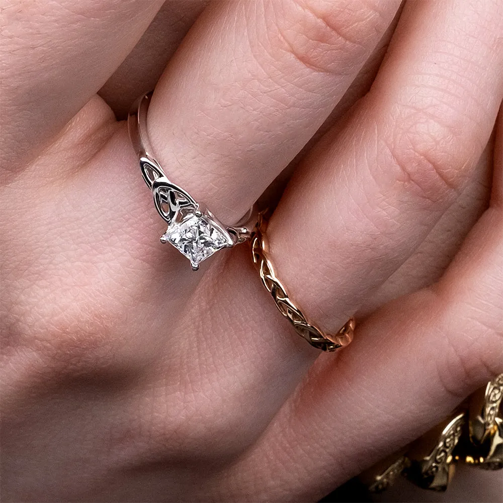 14k White Gold with 1 ct Modified Brilliant Cut Natural Diamond Trinity Ring