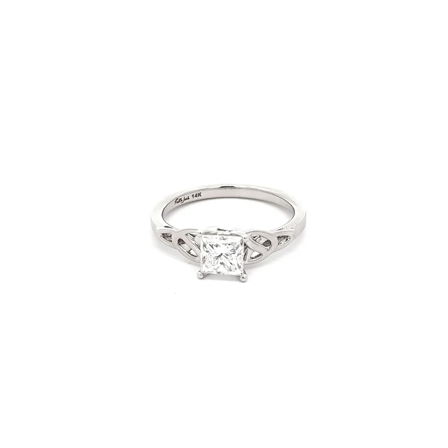 14k White Gold with 1 ct Modified Brilliant Cut Natural Diamond Trinity Ring