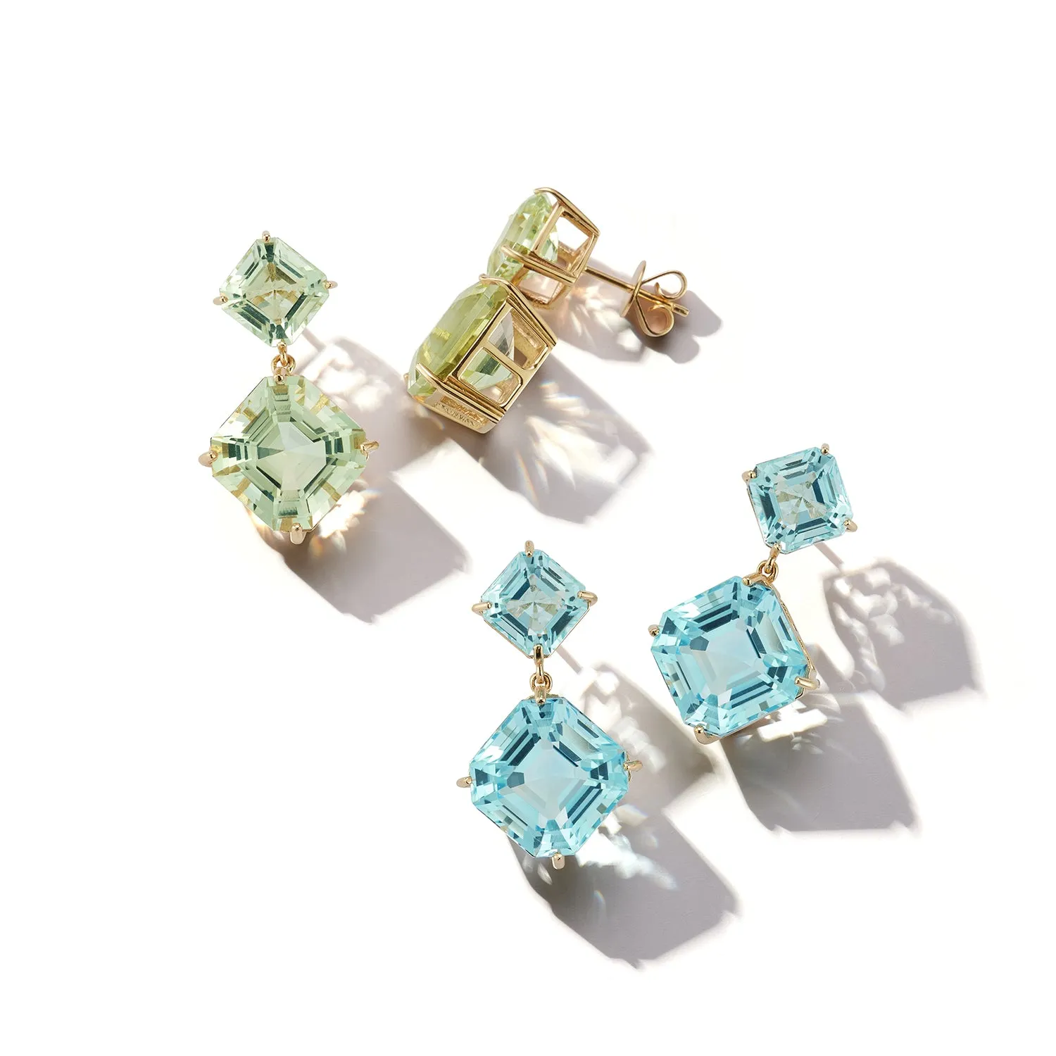14kt Swiss Blue Topaz Asscher Cut Drop Earrings