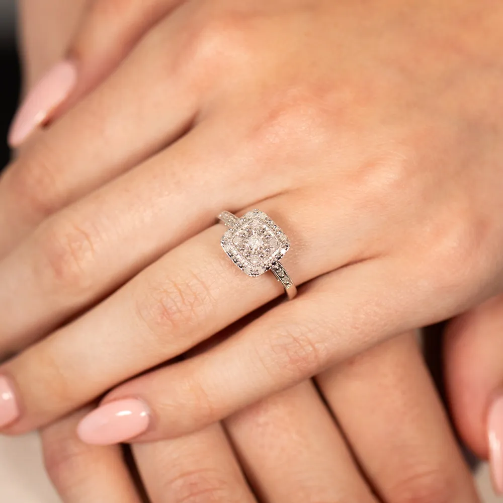1/6 Carat Diamond Cushion Ring in Sterling Silver