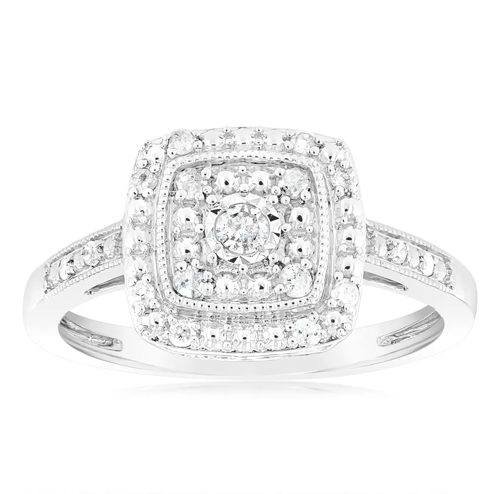 1/6 Carat Diamond Cushion Ring in Sterling Silver