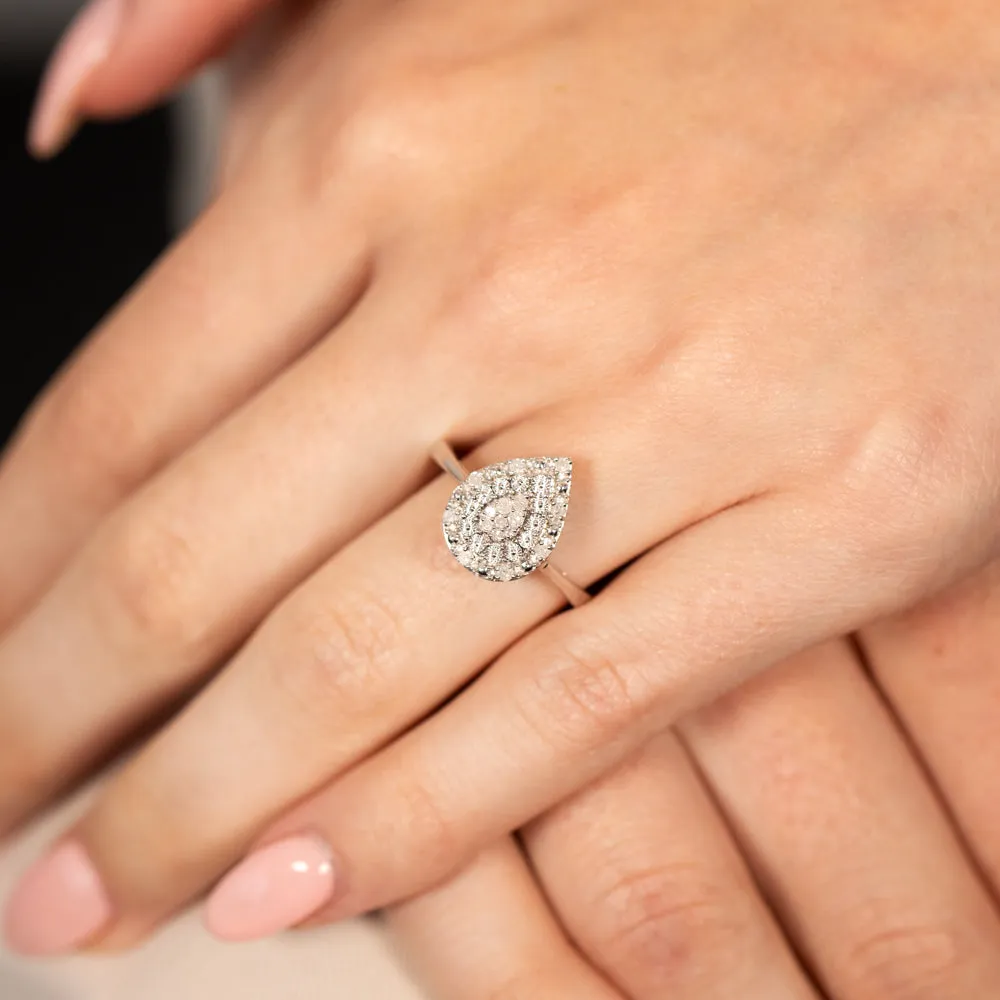 1/6 Carat Diamond Pear Shaped Ring in Sterling Silver