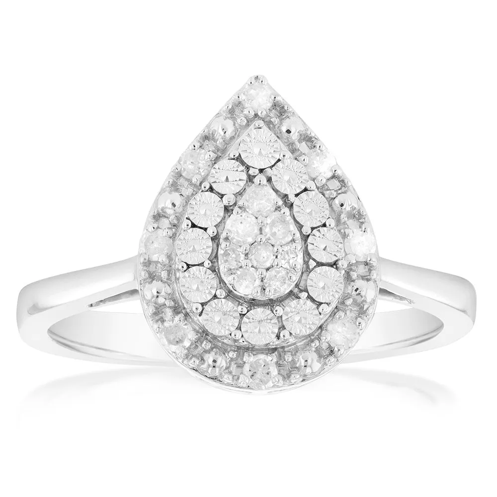 1/6 Carat Diamond Pear Shaped Ring in Sterling Silver