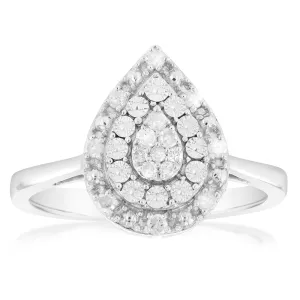 1/6 Carat Diamond Pear Shaped Ring in Sterling Silver