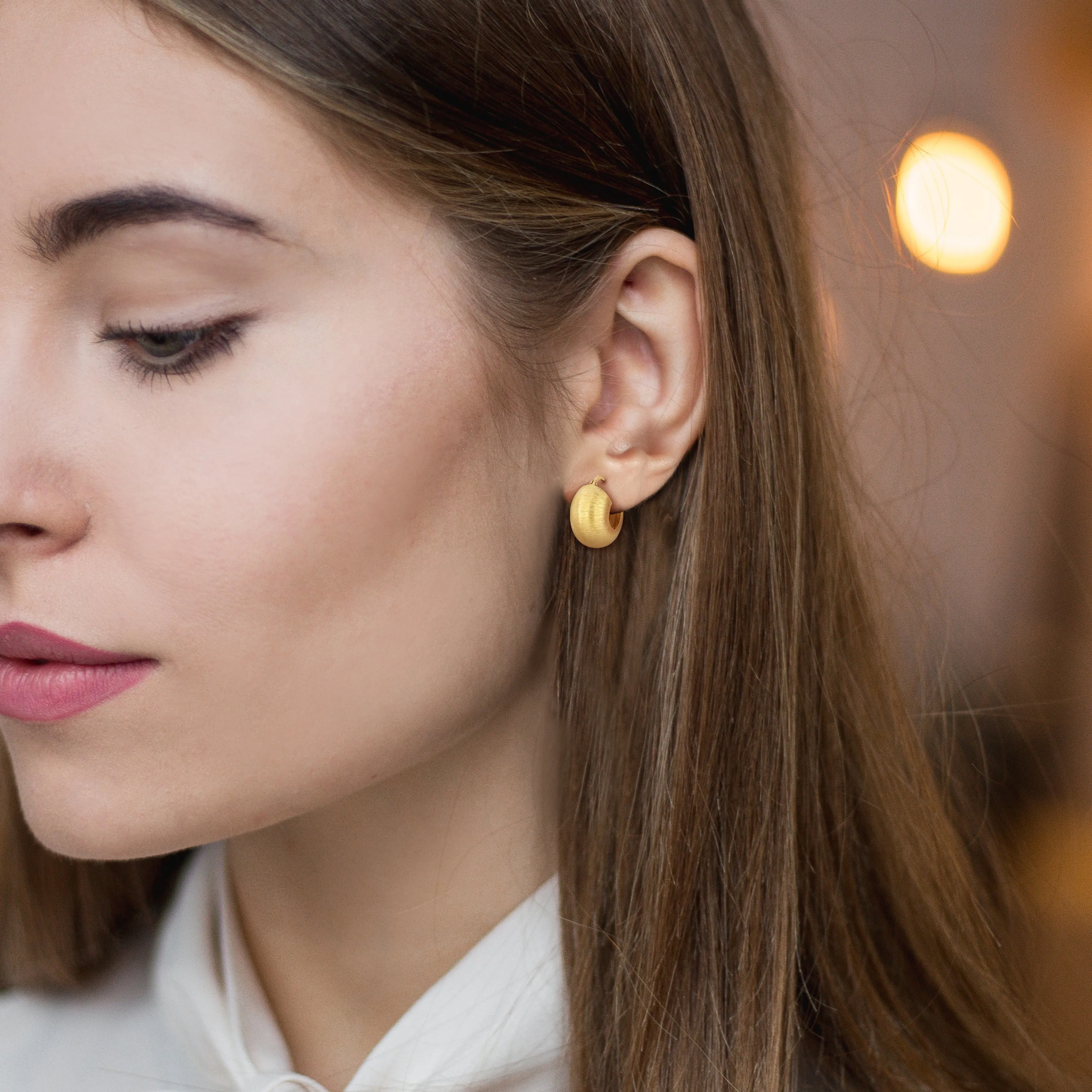 18.5 MM Matte Textured  Huggie  Earrings in Yellow Plated Sterling Silver