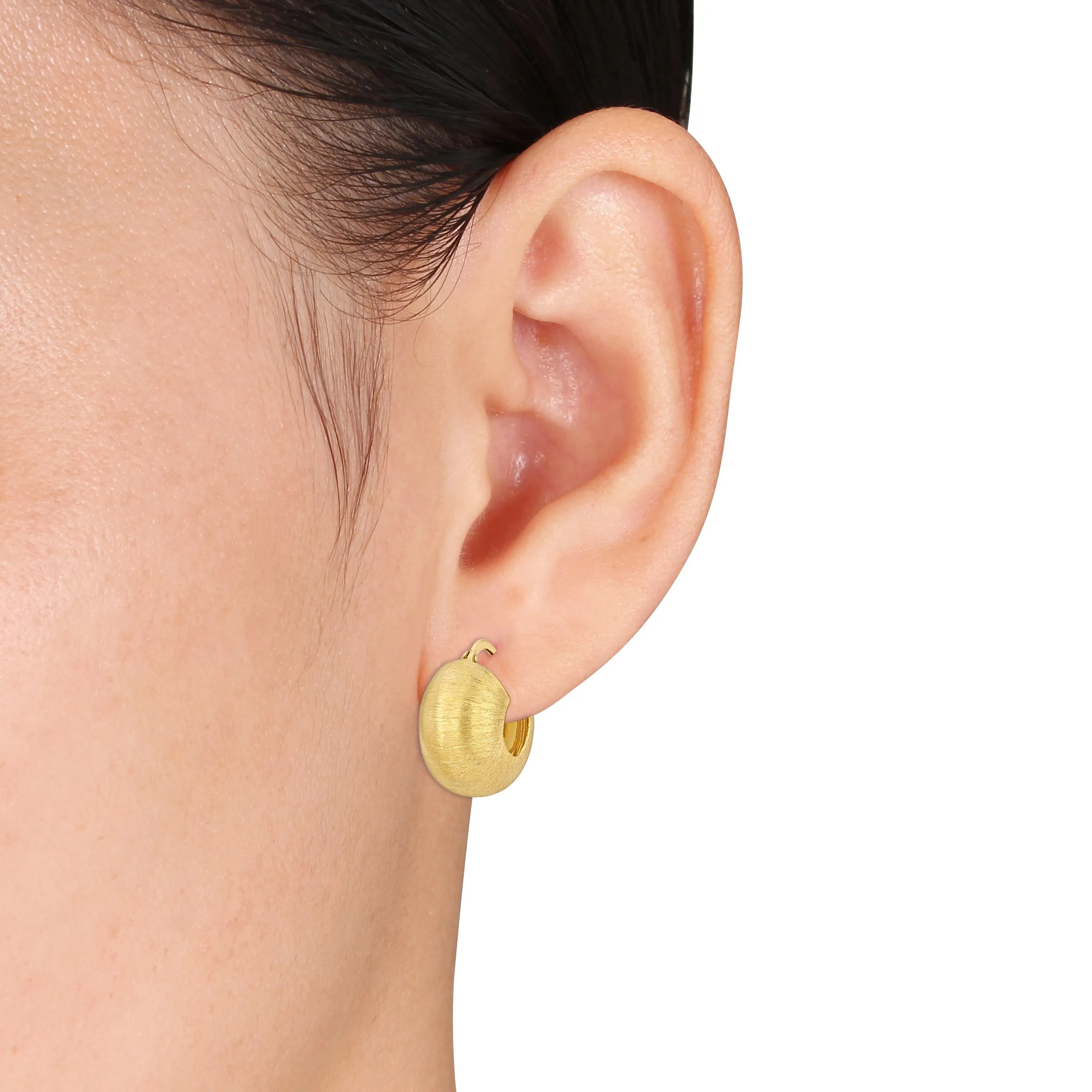 18.5 MM Matte Textured  Huggie  Earrings in Yellow Plated Sterling Silver