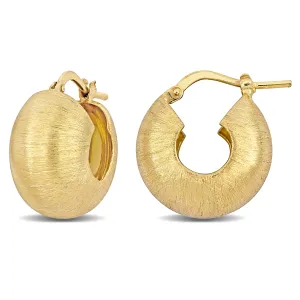 18.5 MM Matte Textured  Huggie  Earrings in Yellow Plated Sterling Silver