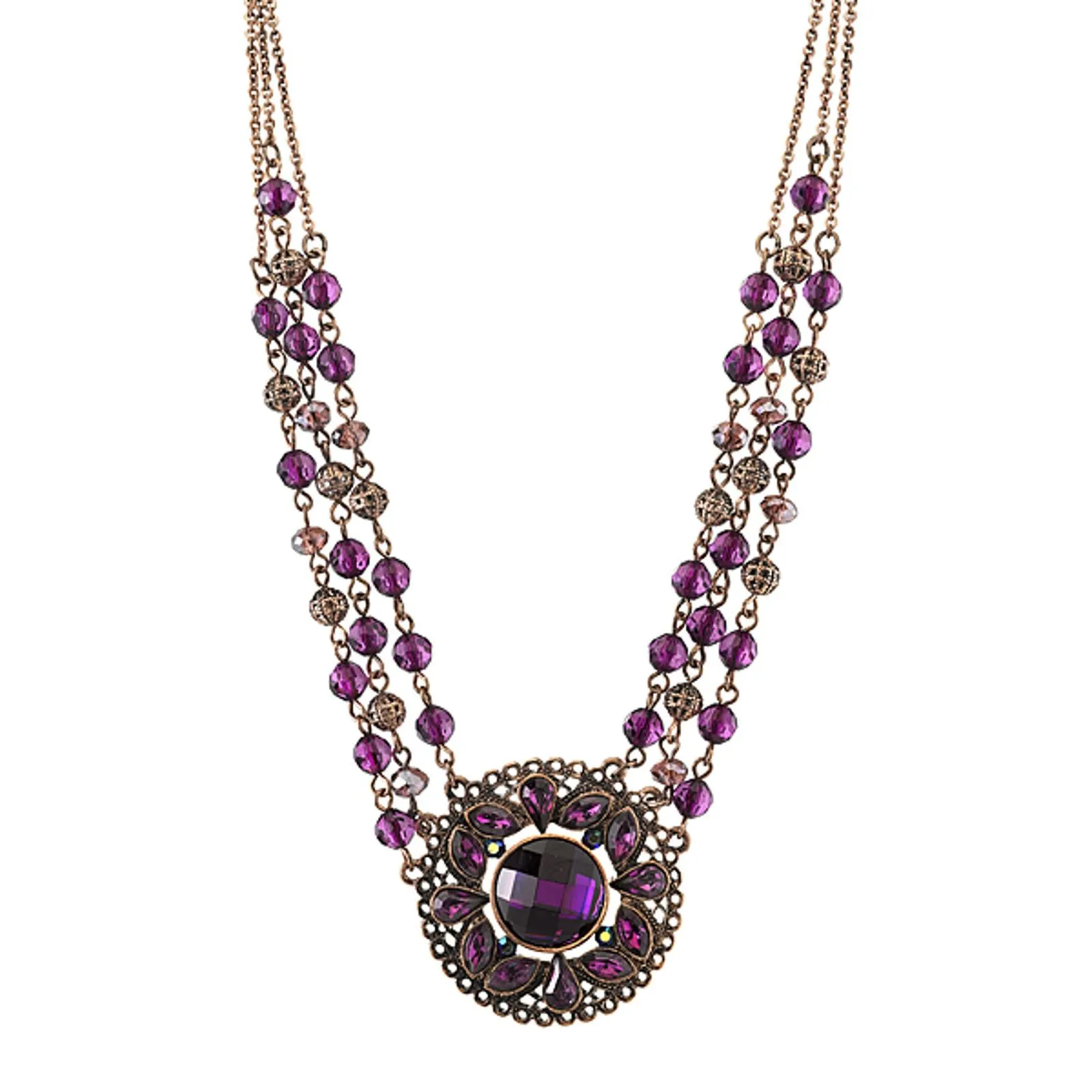 1928 Jewelry Amethyst Purple Bloom Statement Necklace 16"   3" Extension