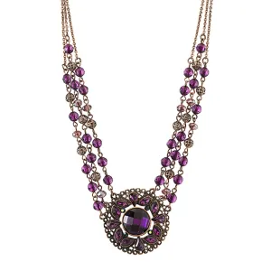 1928 Jewelry Amethyst Purple Bloom Statement Necklace 16"   3" Extension