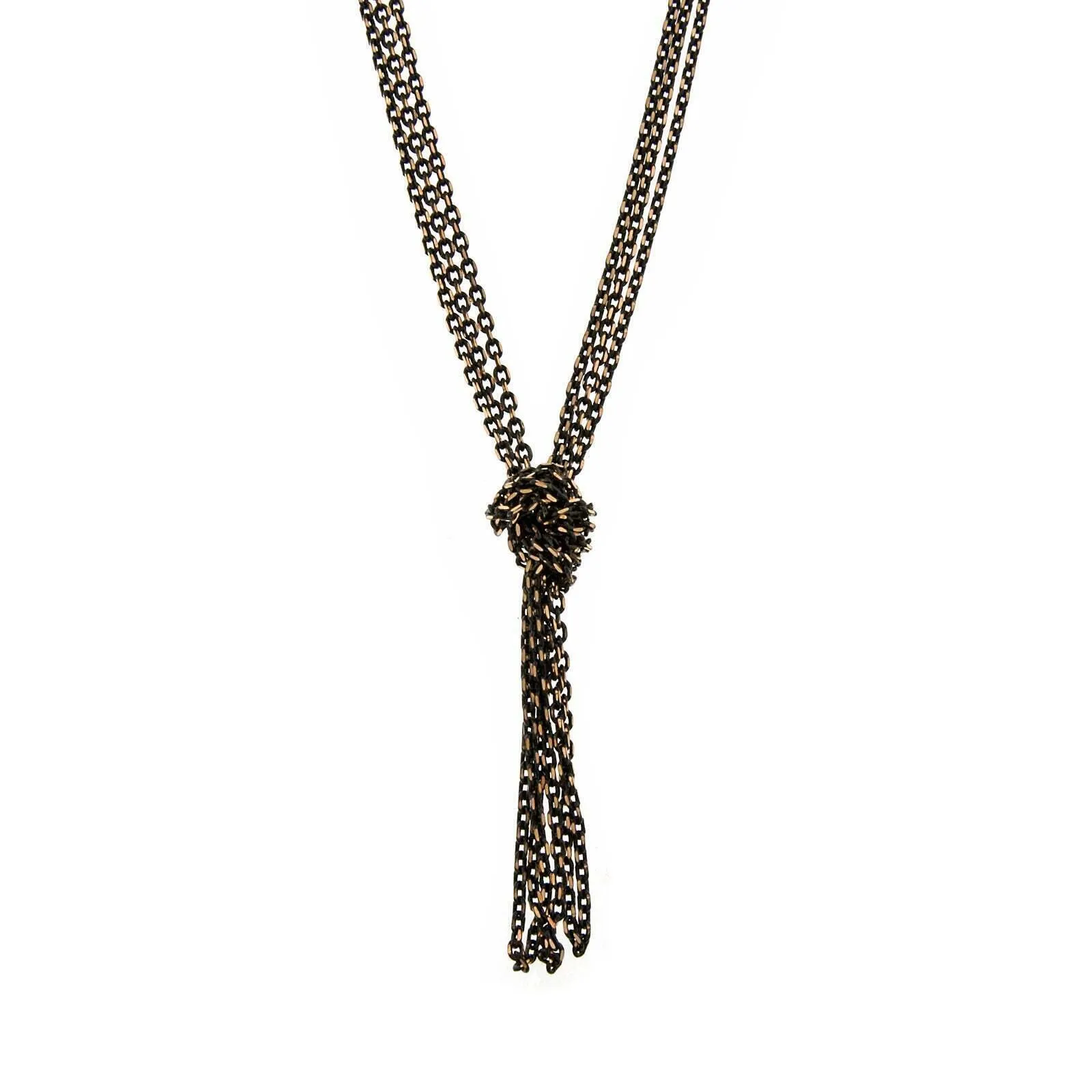 1928 Jewelry Eclipse Black And Gold Chain Tassel Knotted Necklace 16"   3" Extender
