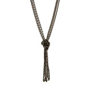 1928 Jewelry Eclipse Black And Gold Chain Tassel Knotted Necklace 16"   3" Extender