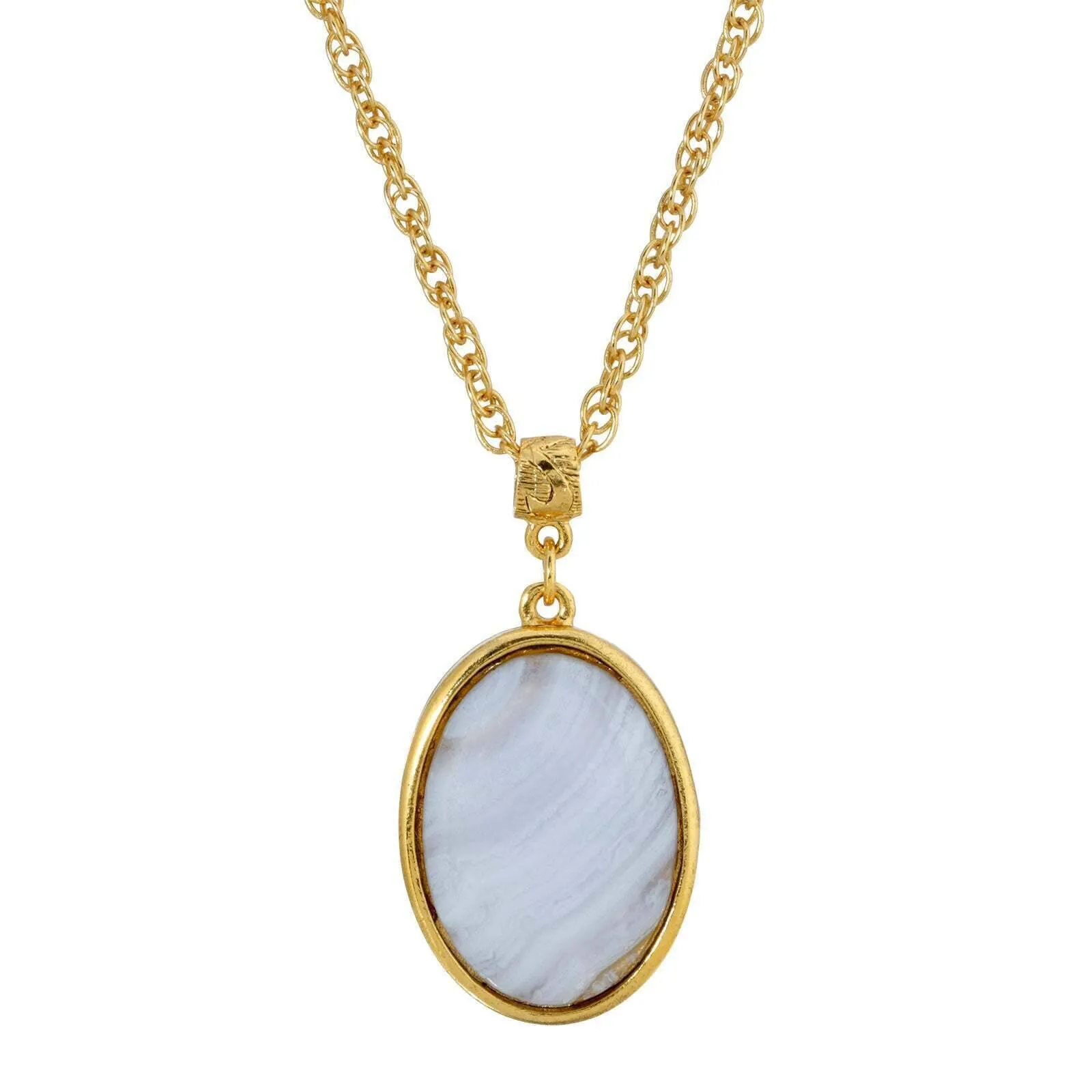 1928 Jewelry Genuine Gemstone Oval Pendant Necklace 16"   3" Extender