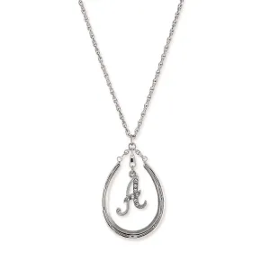 1928 Jewelry Pewter Horseshoe Crystal Initial Necklace 16"   3" Extender