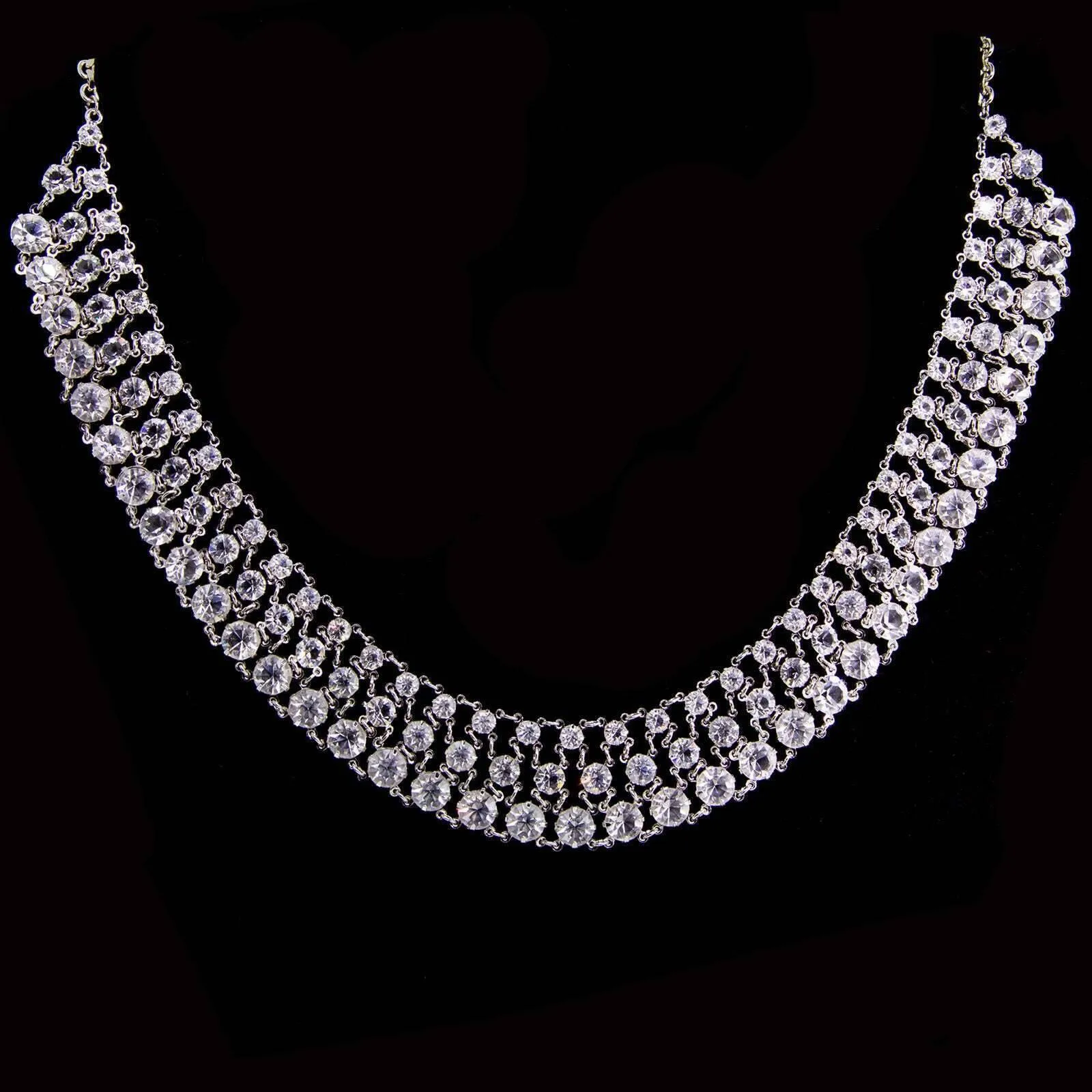 1928 Jewelry Round 3 Row Vintage Austrian Crystal Necklace 16"   3" Extender