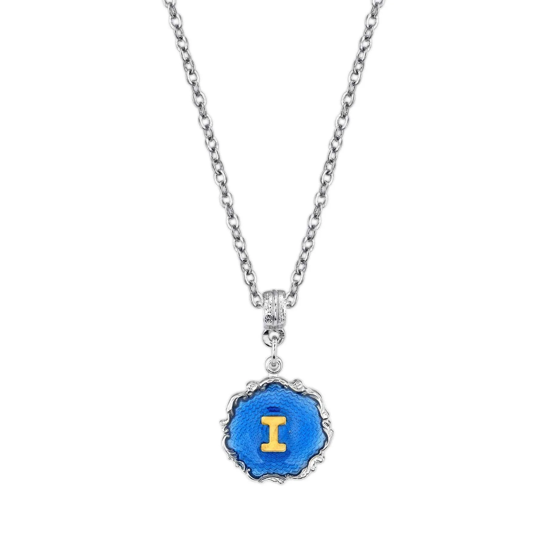 1928 Jewelry Sunburst Blue Enamel Initial Necklace 16"   3" Extender