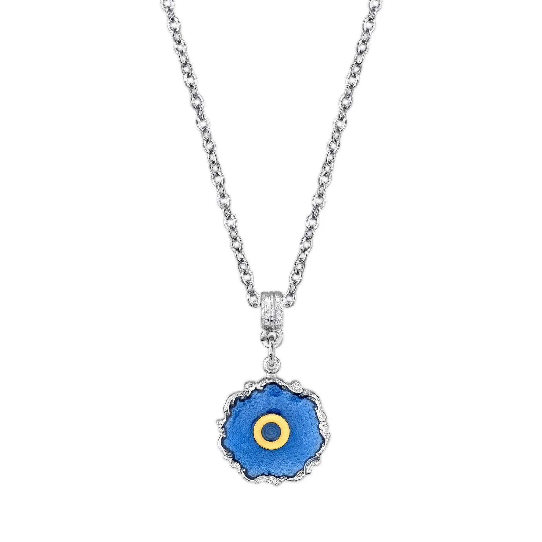 1928 Jewelry Sunburst Blue Enamel Initial Necklace 16"   3" Extender