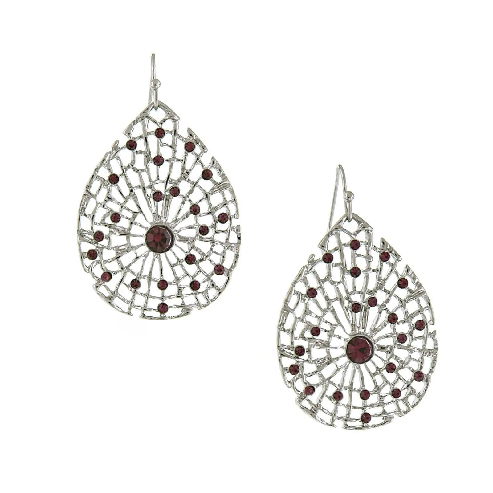 2028 Jewelry Teardrop Web Filigree Round Crystal Drop Earrings