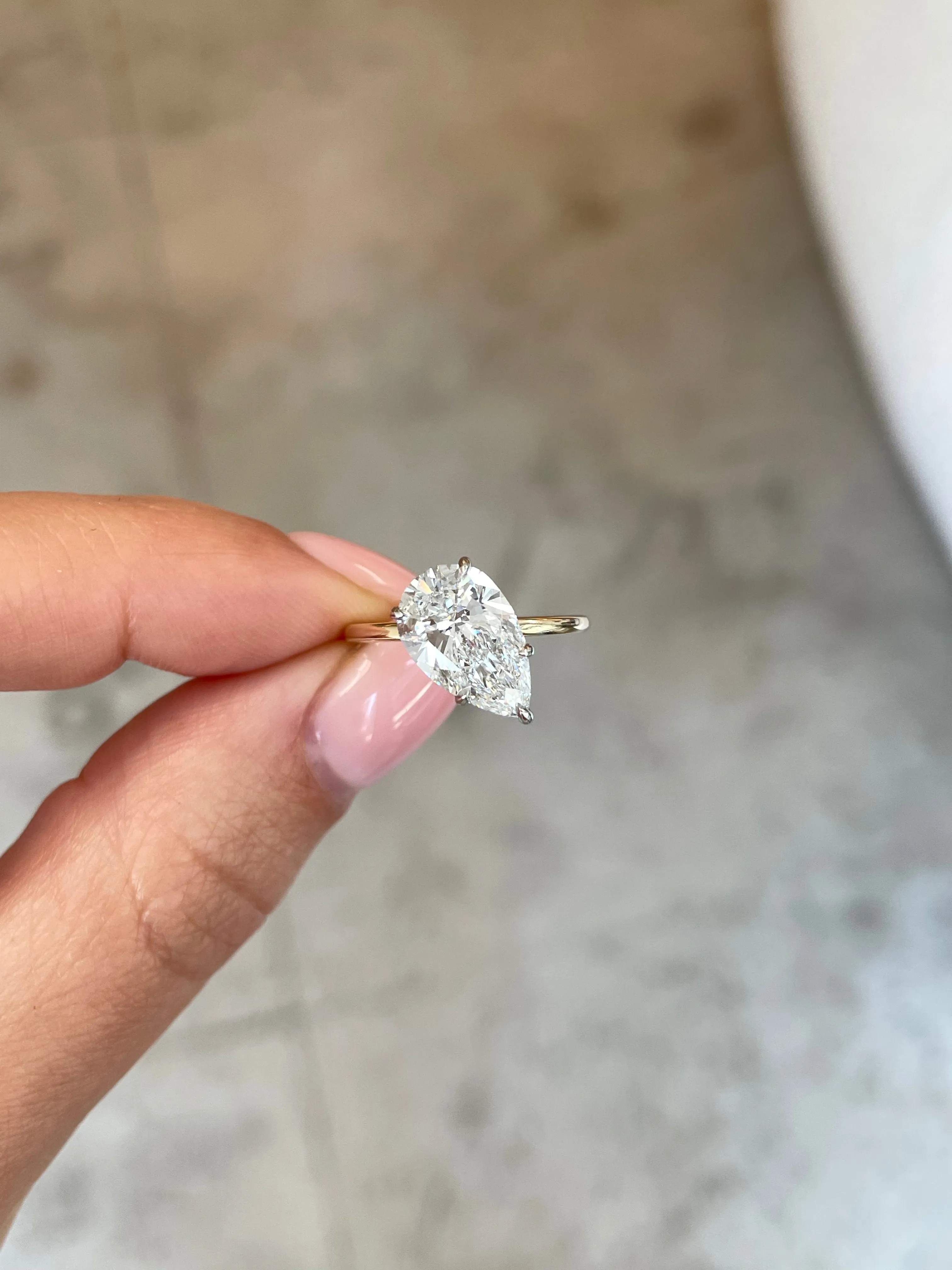 3.01 Lab Grown Pear Slanted Whisper Thin® Hidden Halo