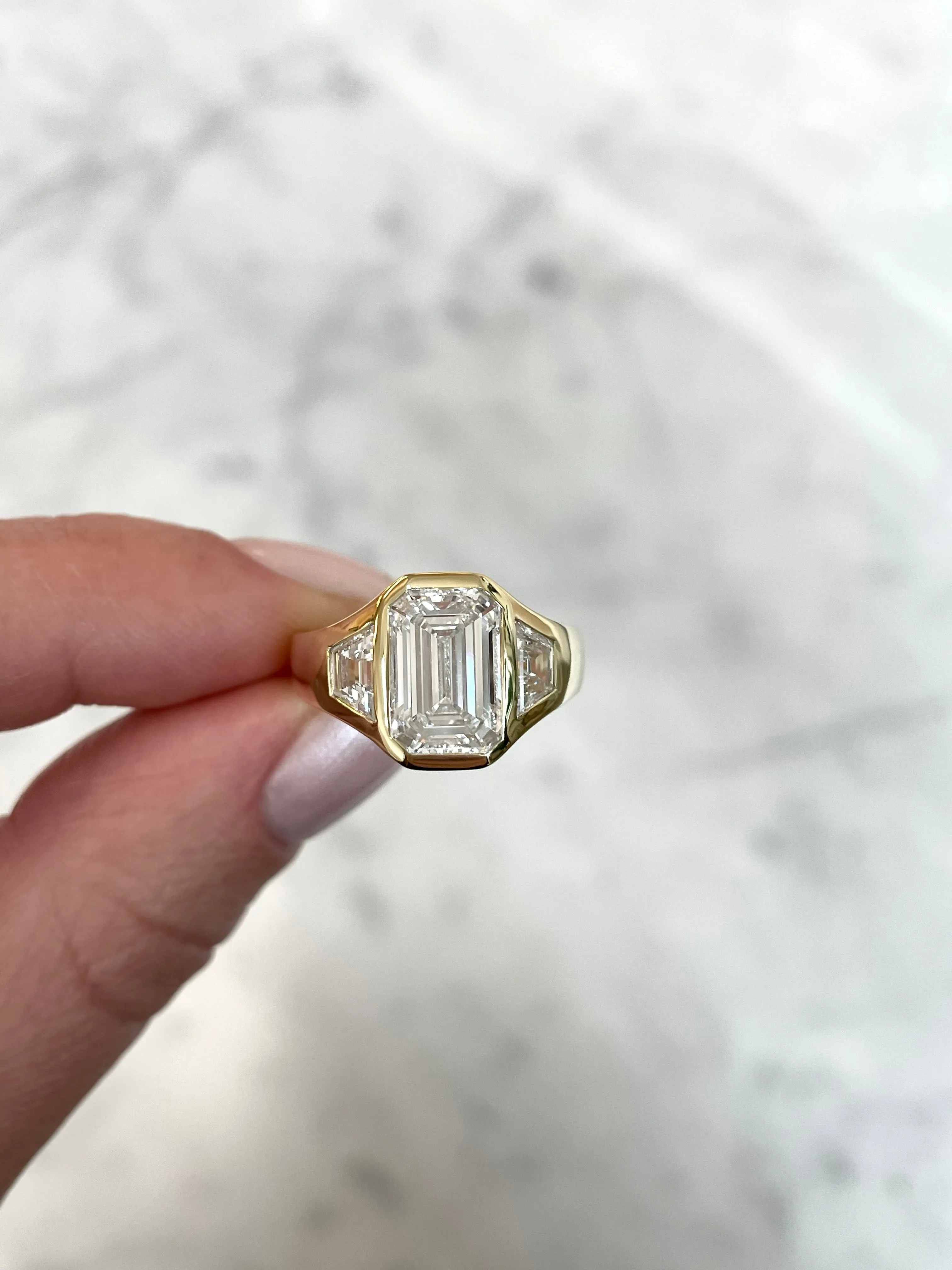 3.03 Lab Grown Emerald Trinity Bezel