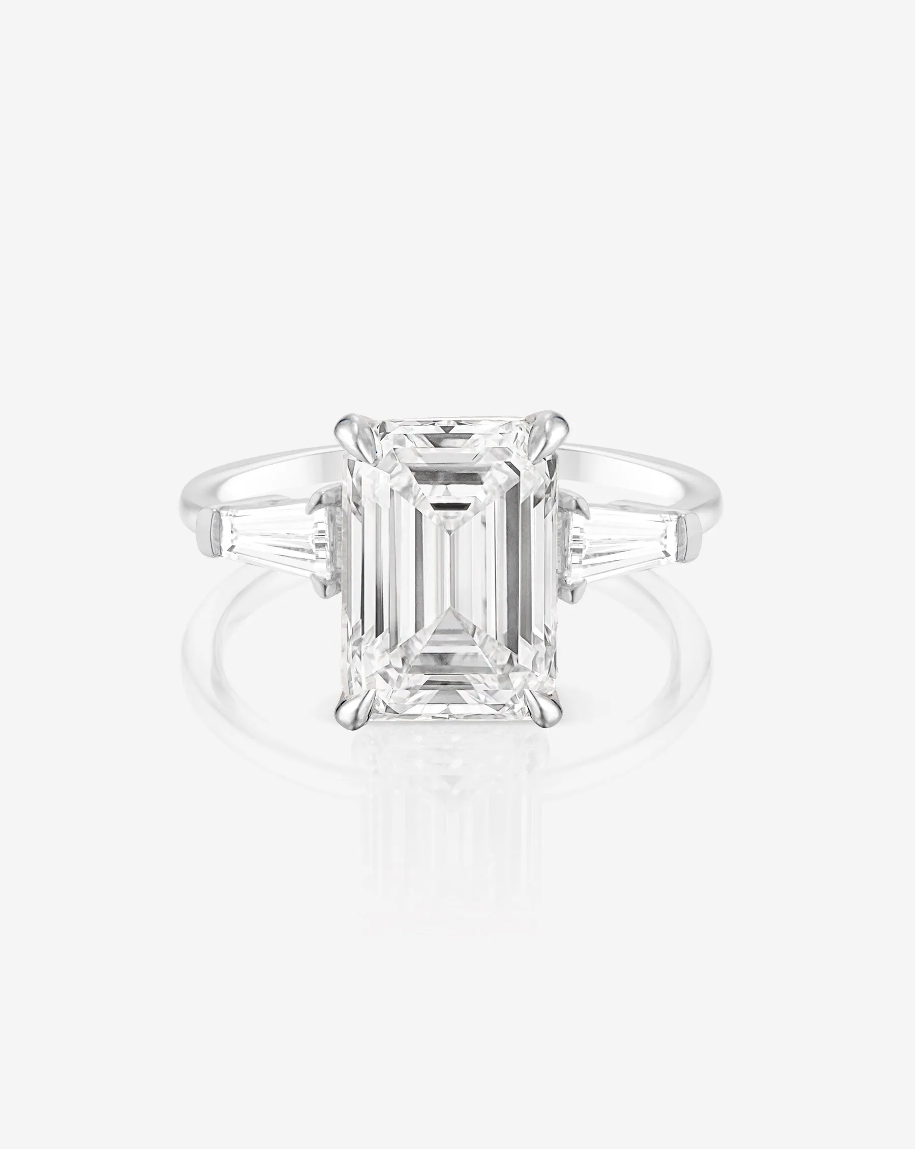 3.09 Lab Grown Emerald Whisper Thin® Three Stone with Tapered Baguettes