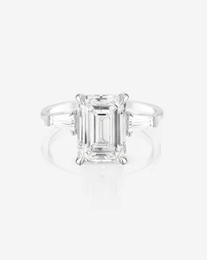 3.09 Lab Grown Emerald Whisper Thin® Three Stone with Tapered Baguettes
