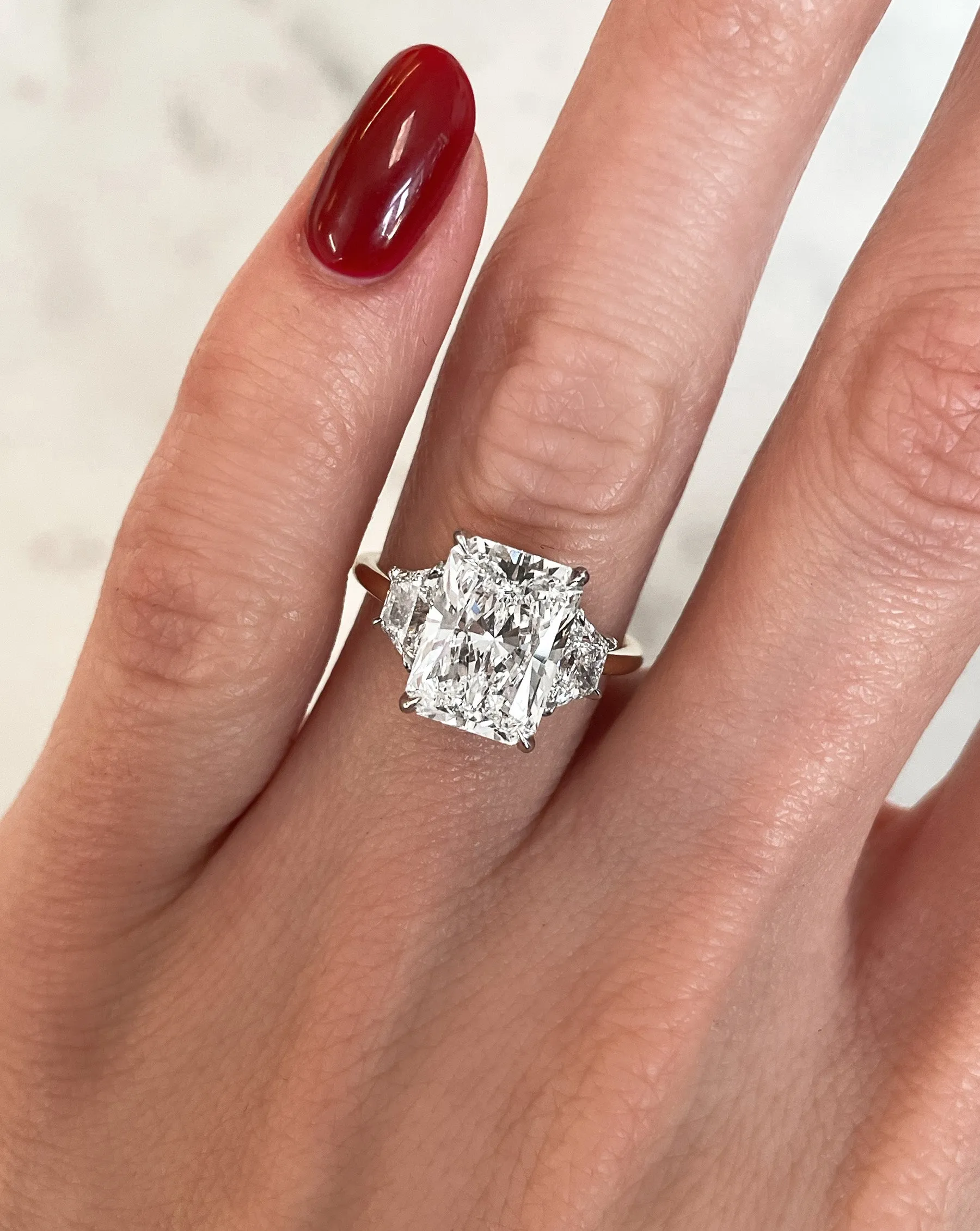 3.64 Lab Grown Radiant Whisper Thin® Three Stone with Trapezoids