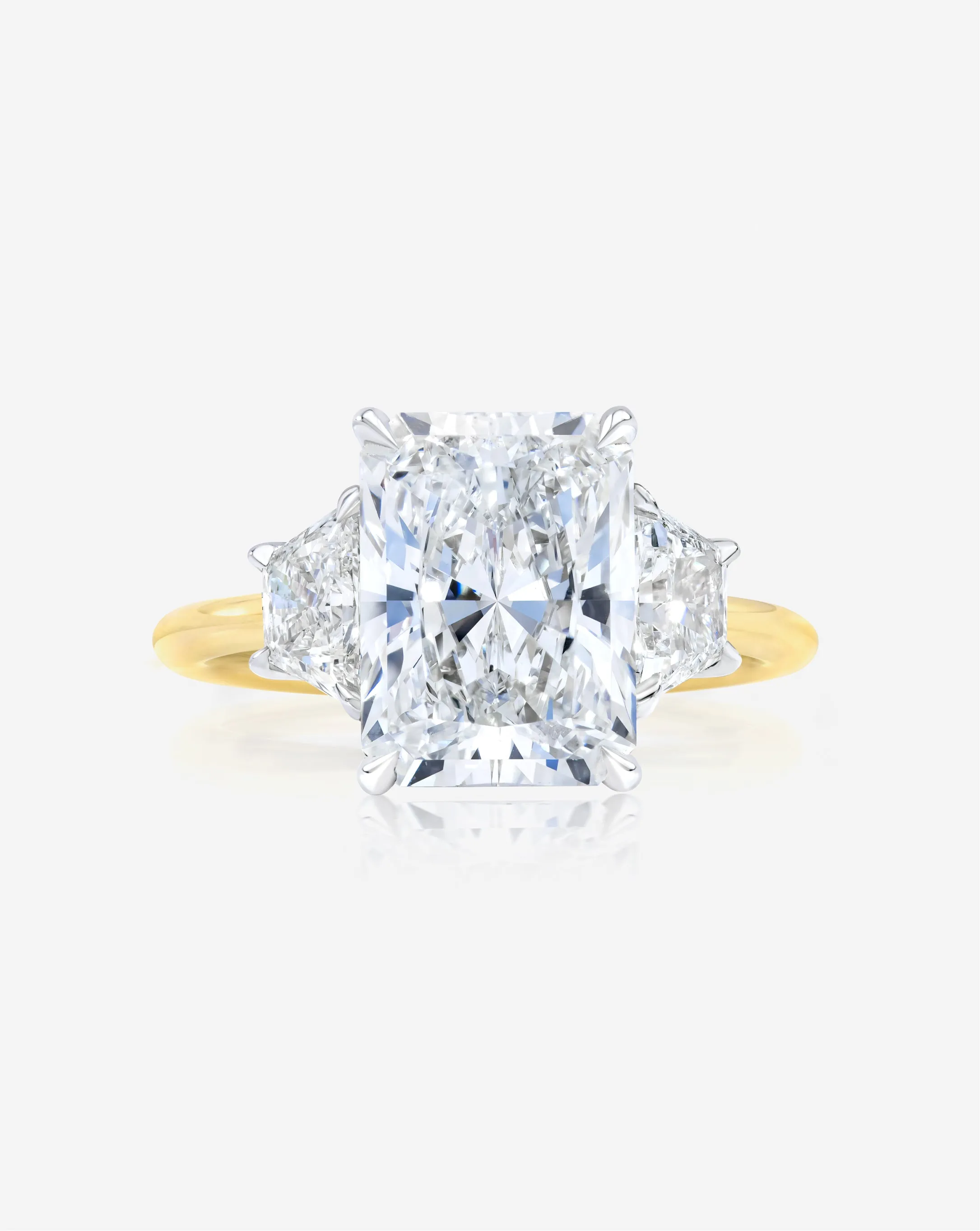 3.64 Lab Grown Radiant Whisper Thin® Three Stone with Trapezoids