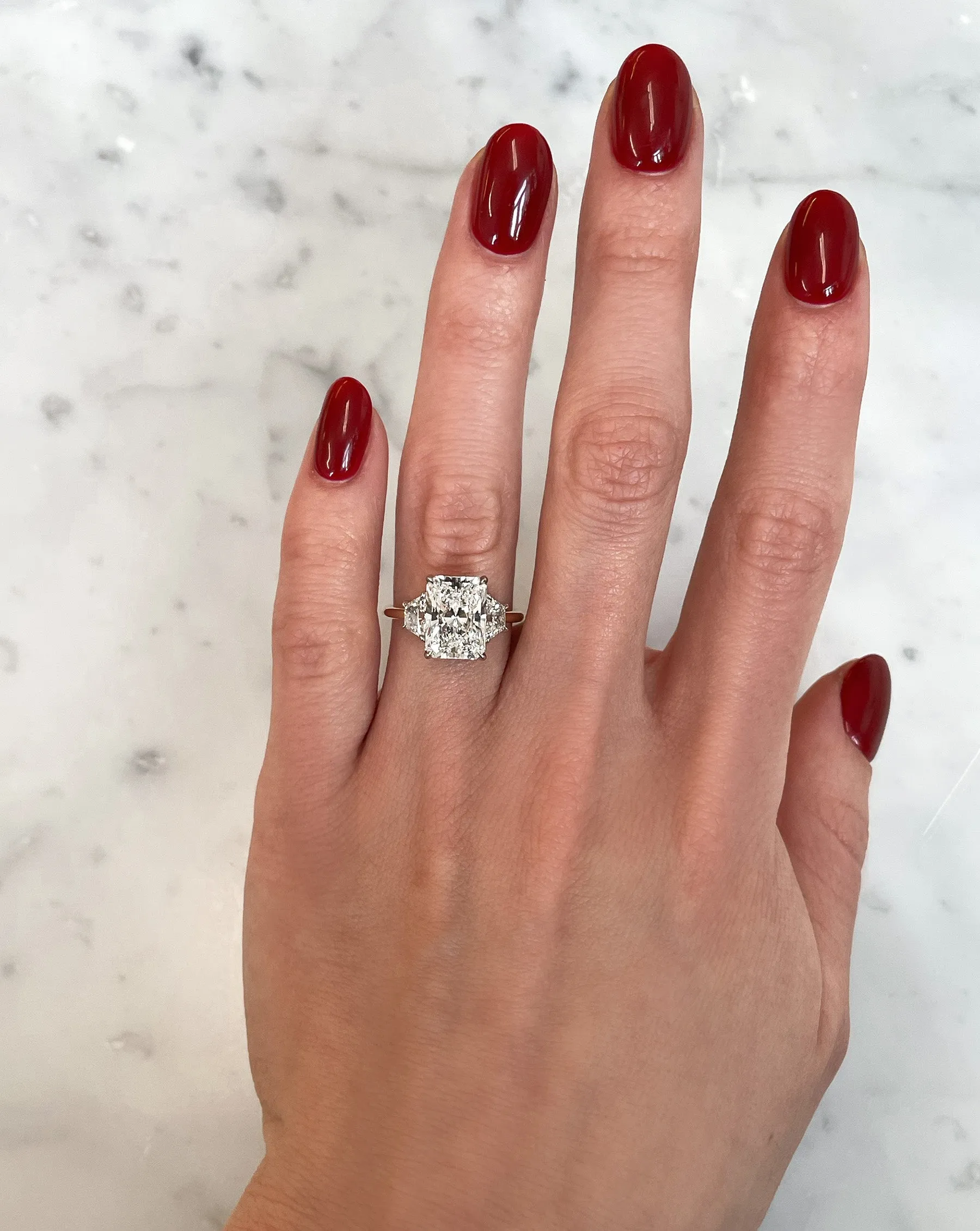 3.64 Lab Grown Radiant Whisper Thin® Three Stone with Trapezoids