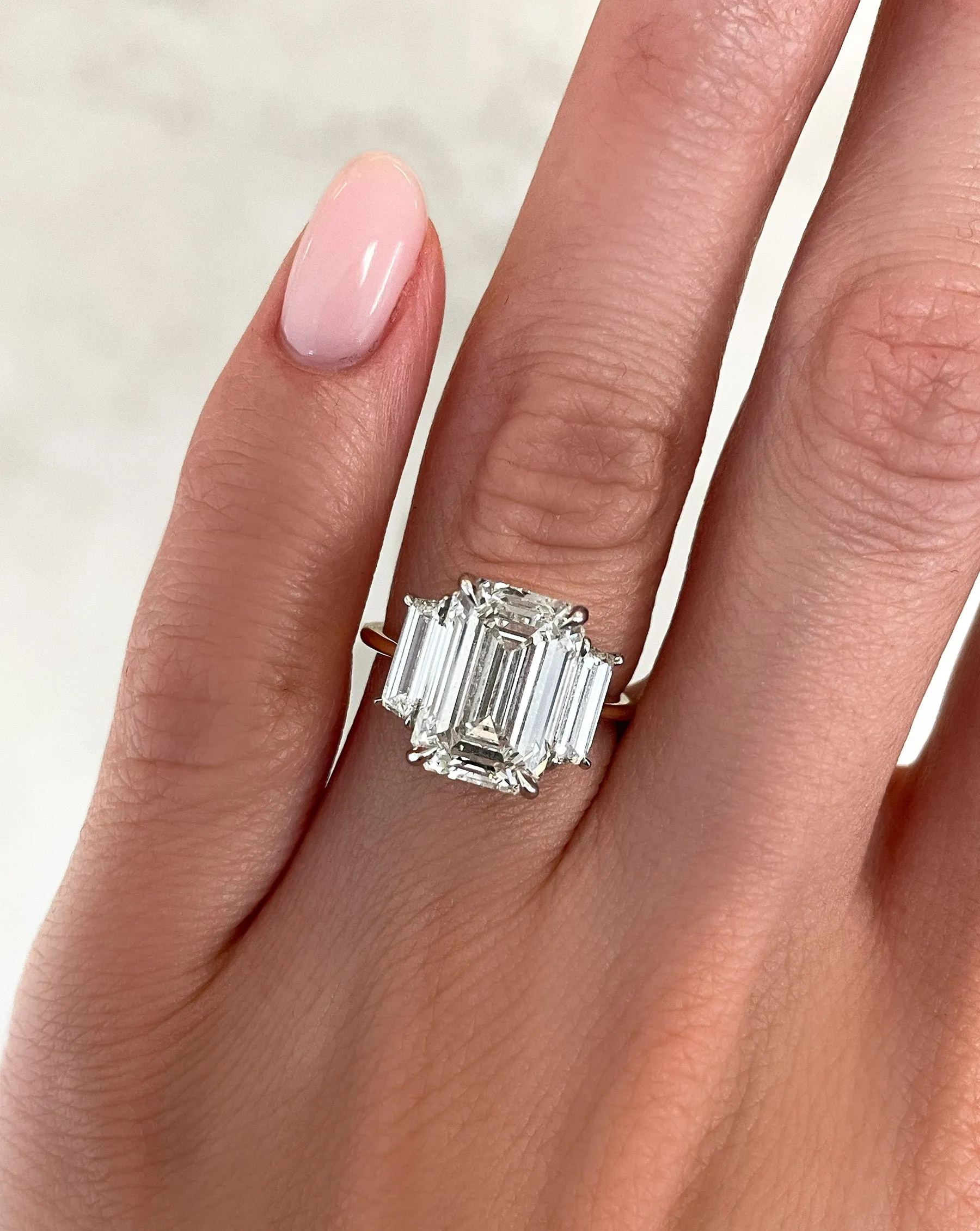5.02 Emerald Whisper Thin® Three Stone With Trapezoids