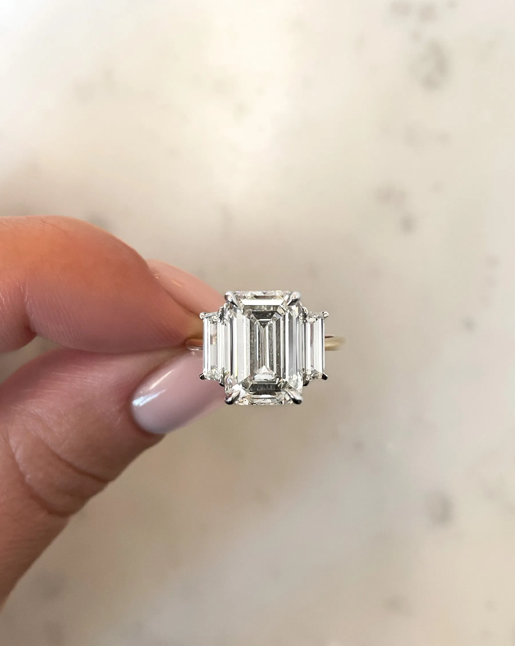 5.02 Emerald Whisper Thin® Three Stone With Trapezoids