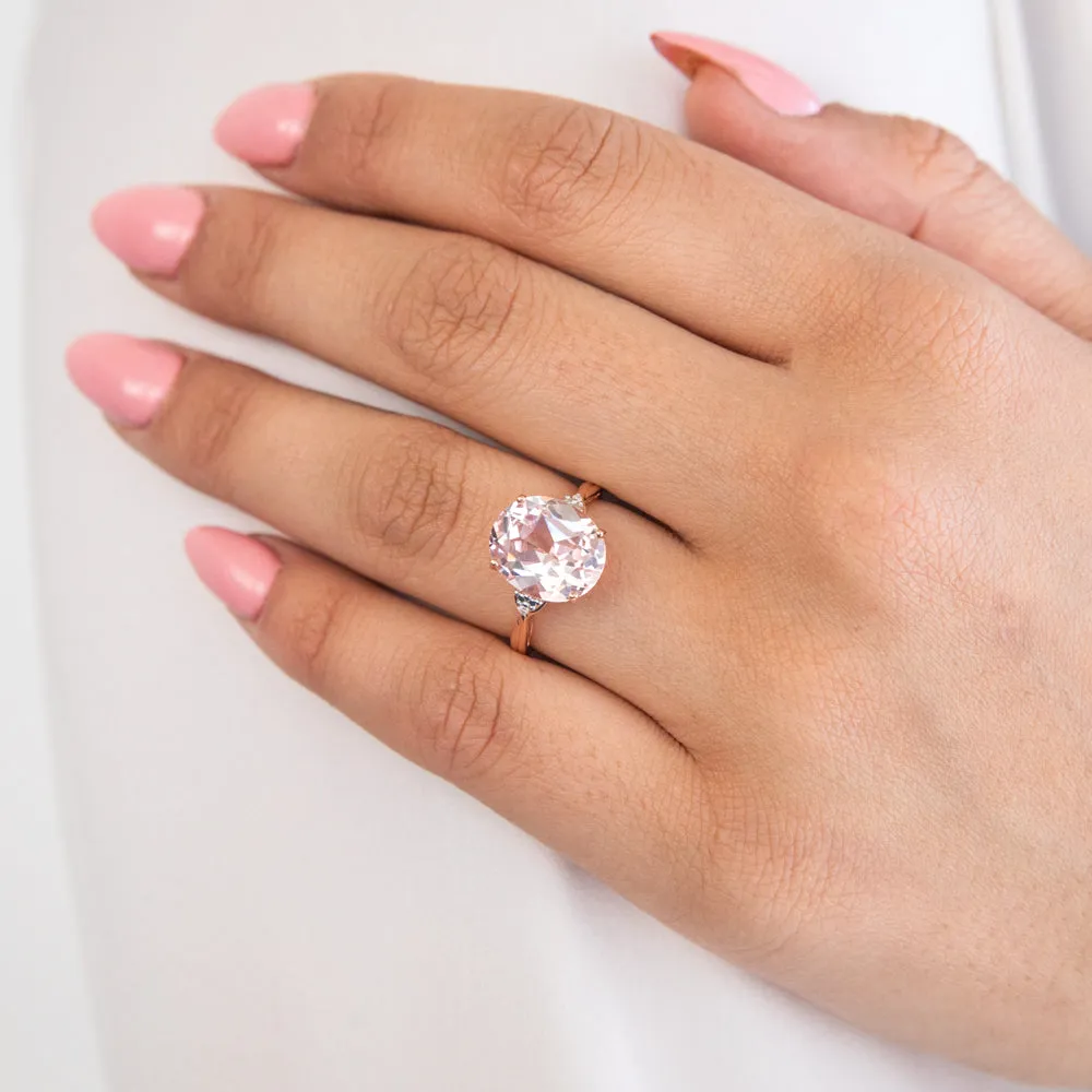 6.30 Carat Oval Created Peach Sapphire & Diamond Ring in 9ct Rose Gold