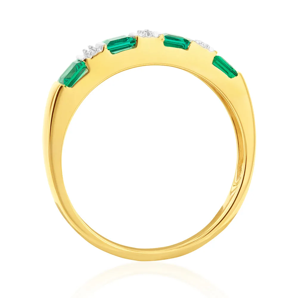 9ct Created Emerald and Diamond Ring